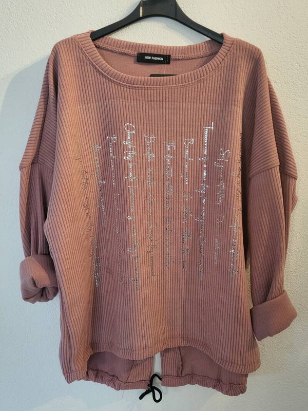 Pullover altrosa mit silber Schrift, Gr. 36/38 - 42/44, 2x verfügbar