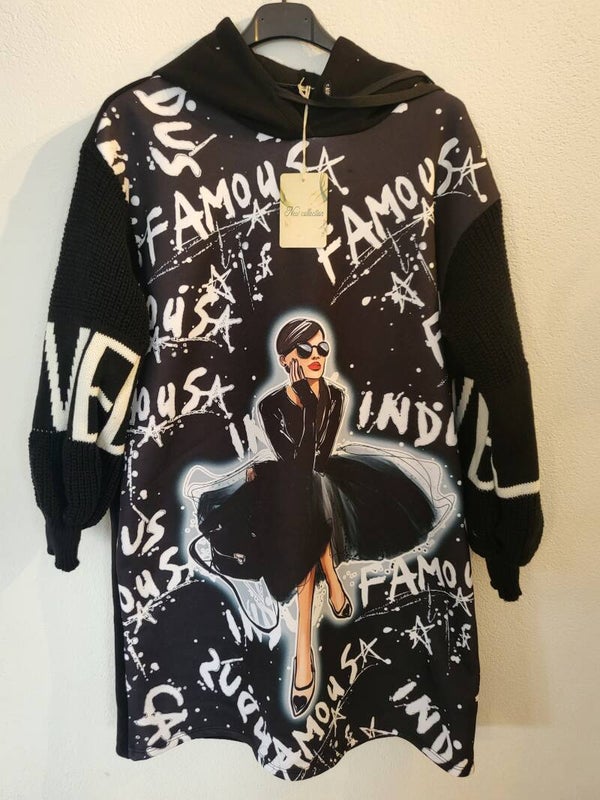 Longpullover schwarz/weiss mit Frau, Gr. 36 - 42, 1x verfügbar
