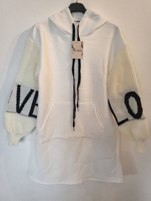 Longpullover weiss mit Kapuze, Gr. 36 - 42, 1x verfügbar