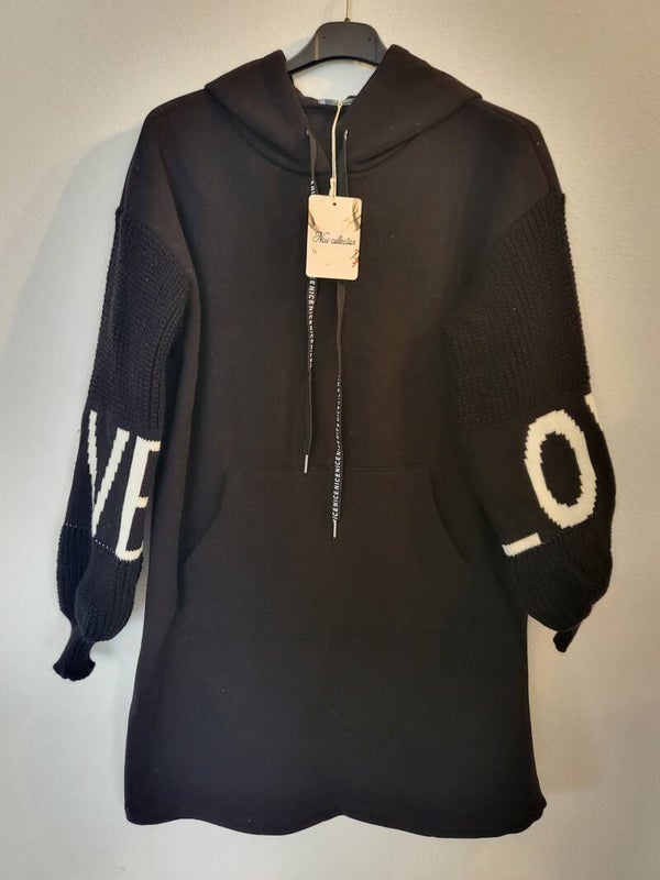 Longpullover schwarz mit Kapuze, Gr. 36 - 42, 1x verfügbar