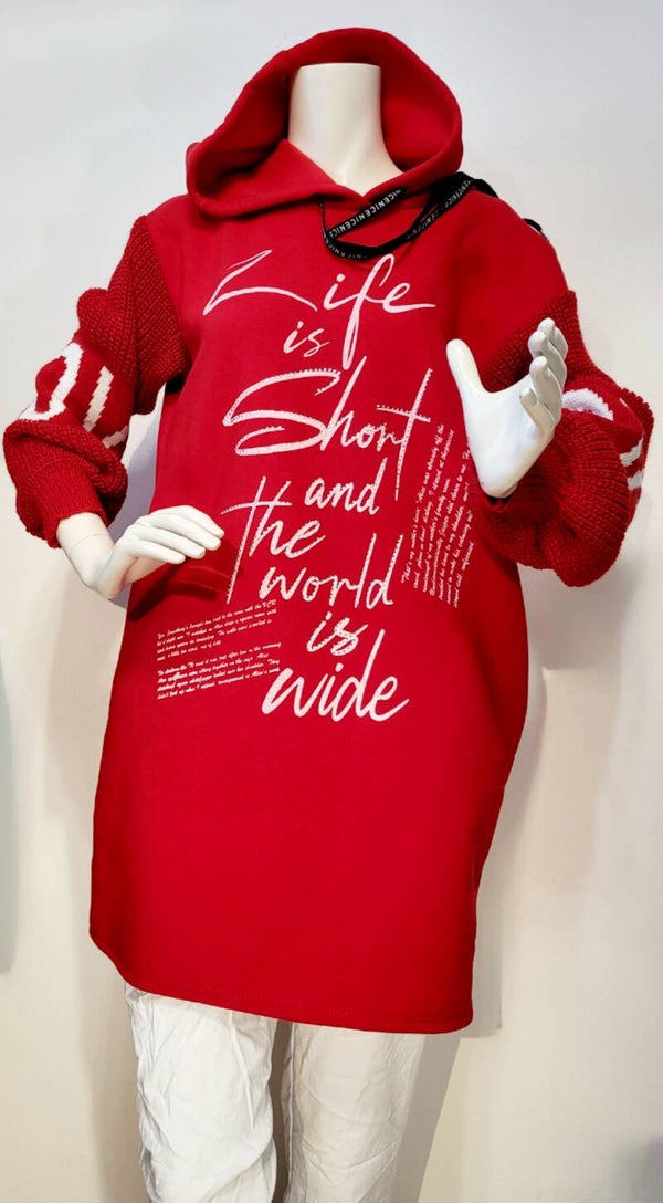 Pullover rot "Life is short", Gr. 36 - 42 - 1x verfügbar