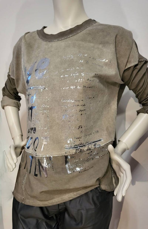 Langarmshirt grau " Live", Gr. 38 - 42, 1x verfügbar