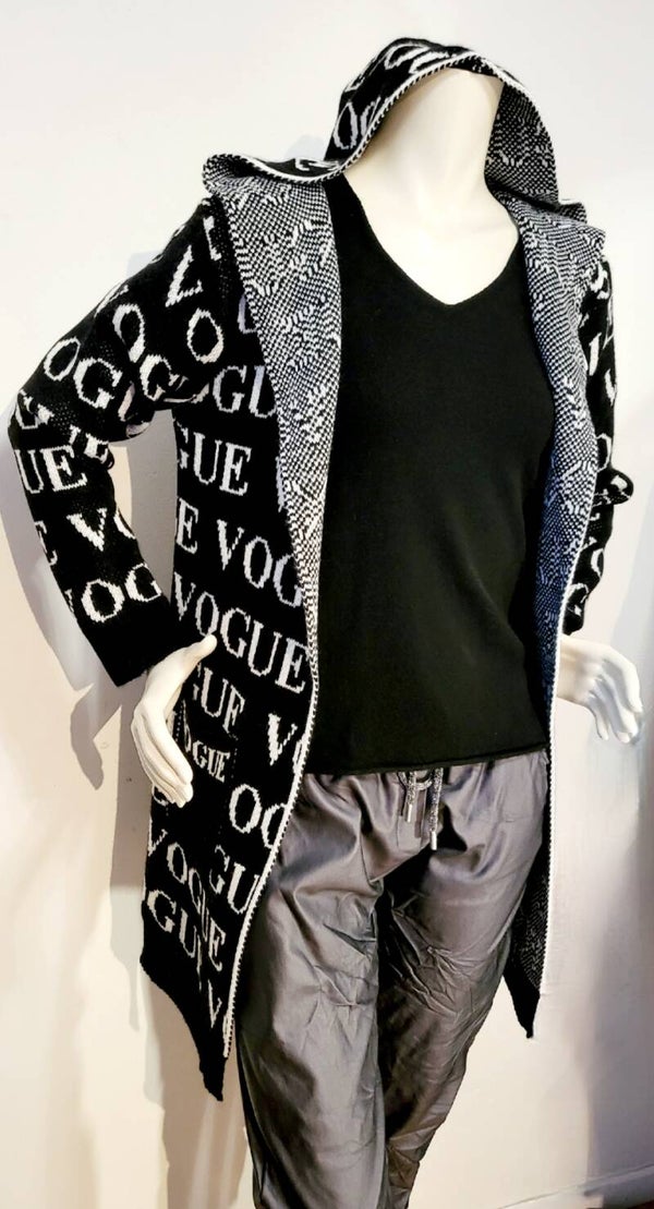 Cardigan "Vogue" schwarz/weiss ohne Reissverschluss oder Knöpfe, Gr. 36 - 40/42, 1x verfügbar