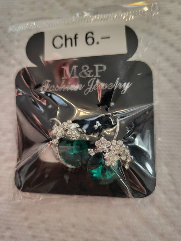 Ohrstecker silbrig mit dunkelgrünem Stein - 1x verfügbar