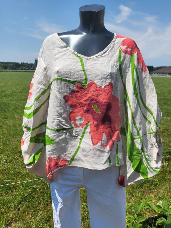 Shirt breit beige floral, Gr. 38 - 42/44