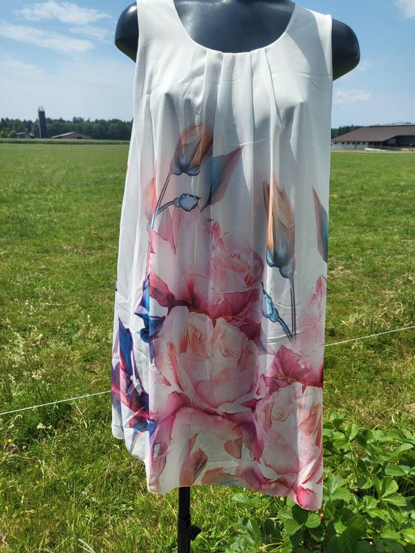 Blumenkleid weiss/rosa, Gr. 36 - 40, 1x verfügbar