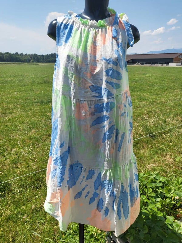 Batikkleid lachs/blau/hellgrün, Gr.40 - 44, 1x verfügbar
