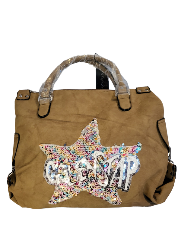 Handtasche beige/braun "Stern" aus Stoff - 1x verfügbar
