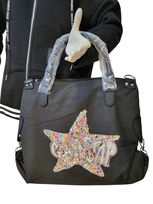 Handtasche schwarz "Stern" aus Stoff - 1x verfügbar