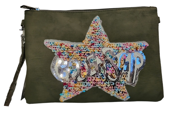 Handtasche klein, khaki "Stern" aus Stoff - 1x verfügbar