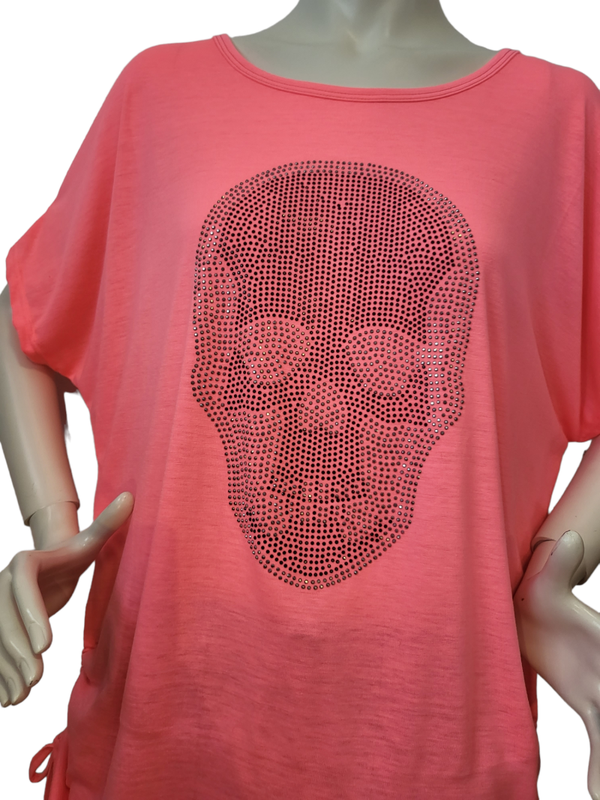 T-Shirt pink mit Totenkopf, Gr. 38 - 44 - 1x verfügbar