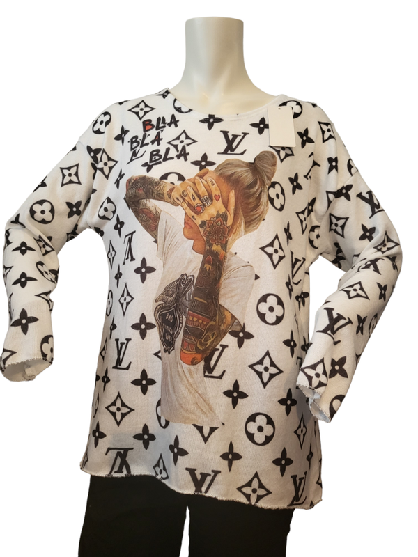 Pullover weiss "LV bla bla", Gr. 36 - 44 - 2x verfügbar