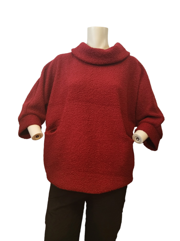 Kragenpullover rot mit Taschen, Gr. 36 - 42 - 1x verfügbar