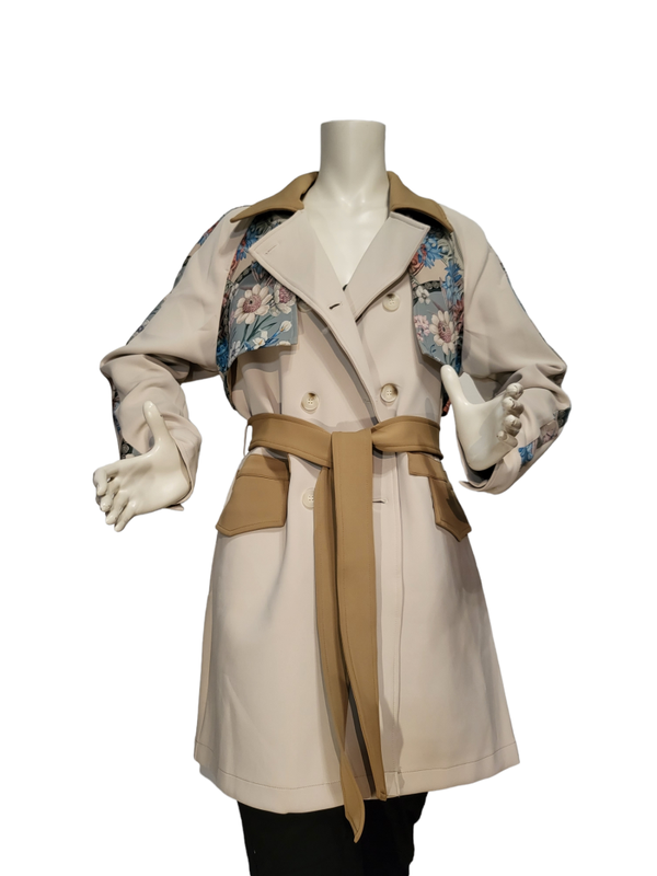 Trenchcoat beige mit Blumenmuster, Gr. L - 1x verfügbar