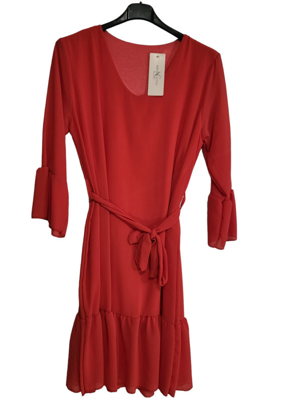Kleid rot mit Gurtband aus Stoff, Gr. 36 - 42 - 1x verfügbar