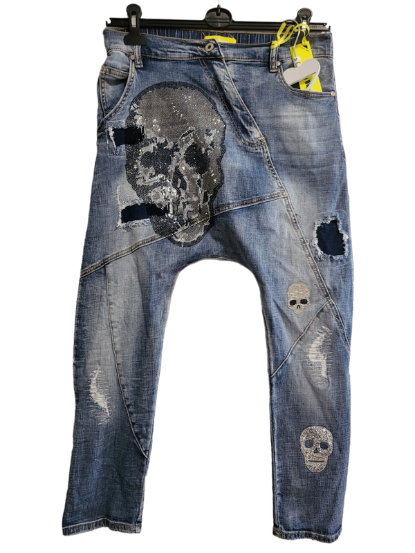 Jeans baggy harem mit Totenkopf, Gr. L (38/40) - 1x verfügbar