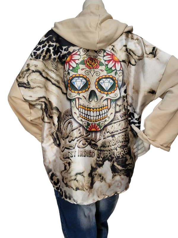 Kapuzenjäggli beige mit Totenkopf, Gr. 38 - 42/44 - 1x verfügbar