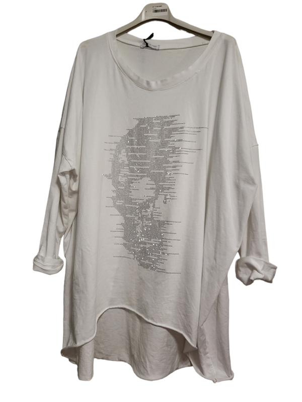 Langarmshirt mit auslaufendem Totenkopf weiss Gr. 38 - 44 - 1x verfügbar