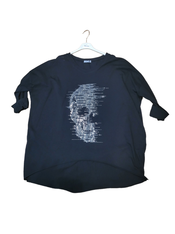 Langarmshirt mit auslaufendem Totenkopf schwarz, Gr. 38 - 44 - 1x verfügbar