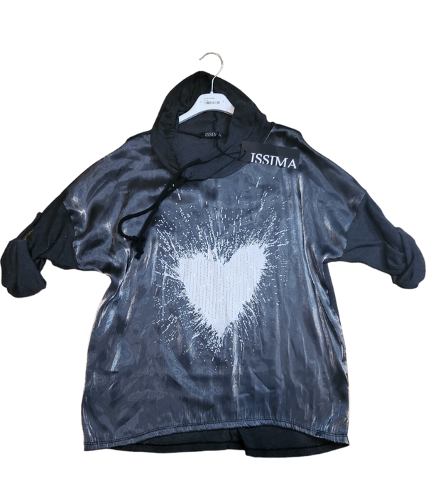 Langarmshirt schwarz "Herz", Gr. 36 /38 - 1x verfügbar