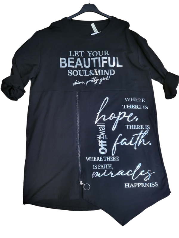 Longpullover schwarz "let your beautyful", Gr. 38 - 44/46 - 1x verfügbar