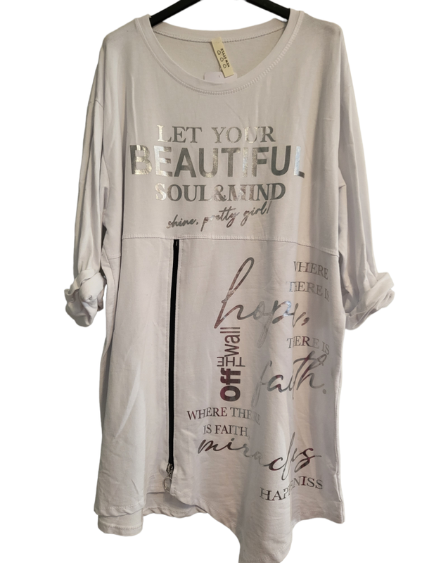 Longpullover weiss "let your beautyful", Gr. 38 - 44/46 - 1x verfügbar