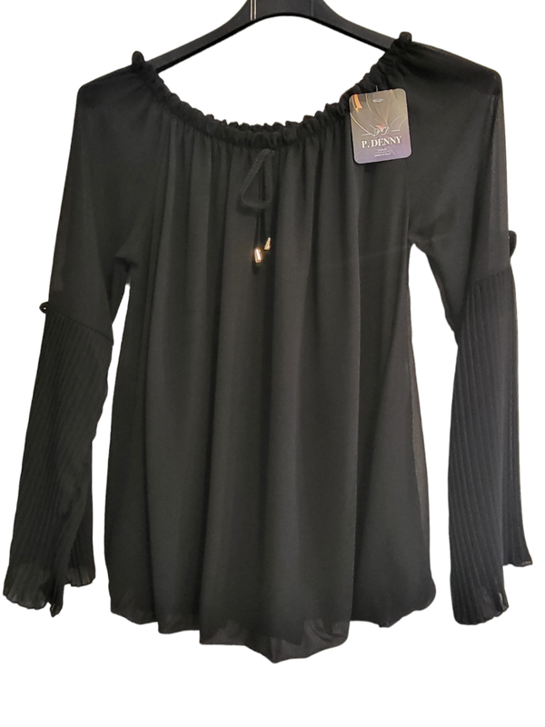 Bluse schwarz mit transp. Ärmeln, Gr. 36 - 42 - 1x verfügbar