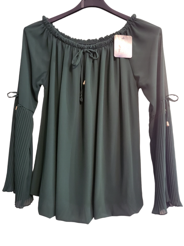 Bluse dunkelgrün mit transp. Ärmeln, Gr. 36 - 42 - 1x verfügbar