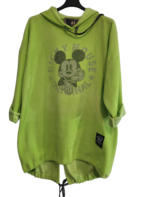 Longpullover "Mickey Maus" neongrün, Gr. 36 - 42/44 - 1x verfügbar