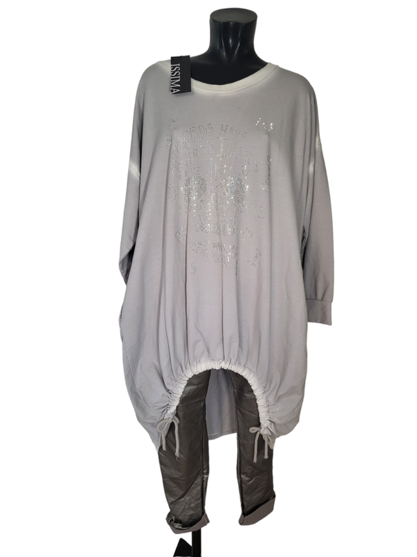 Longpullover XXL hellgrau mit Totenkopf, Gr. 44 - 48 - 1x verfügbar