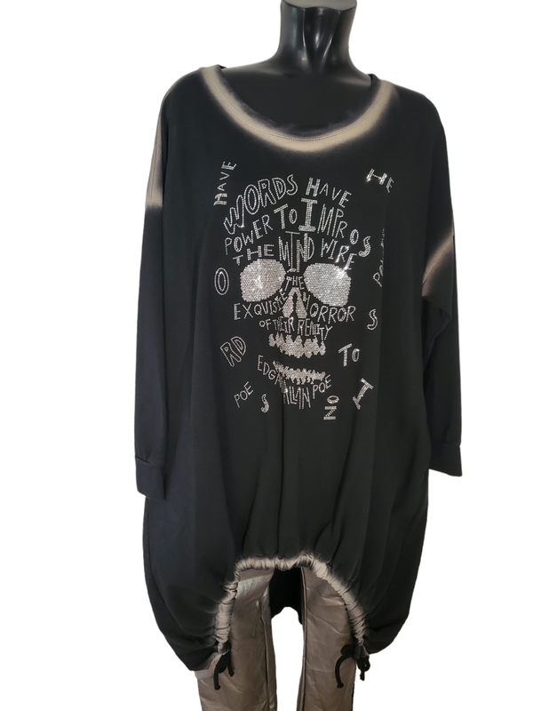 XXL Longpullover schwarz mit Totenkopf, Gr. 40 - 56 - 1x verfügbar