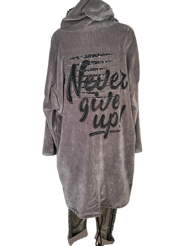 XL Hoodie grau "never give up!", Gr. 40 - 52