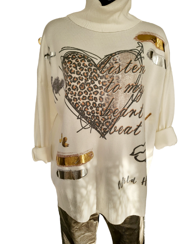 Pullover weiss "listen to my heart beat"", Gr. 38 - 44, 1x verfügbar