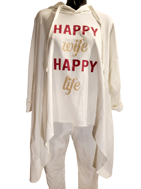 Langarmshirt weiss "Happy wife....", Gr. 38 - 42/44 - 1x verfügbar