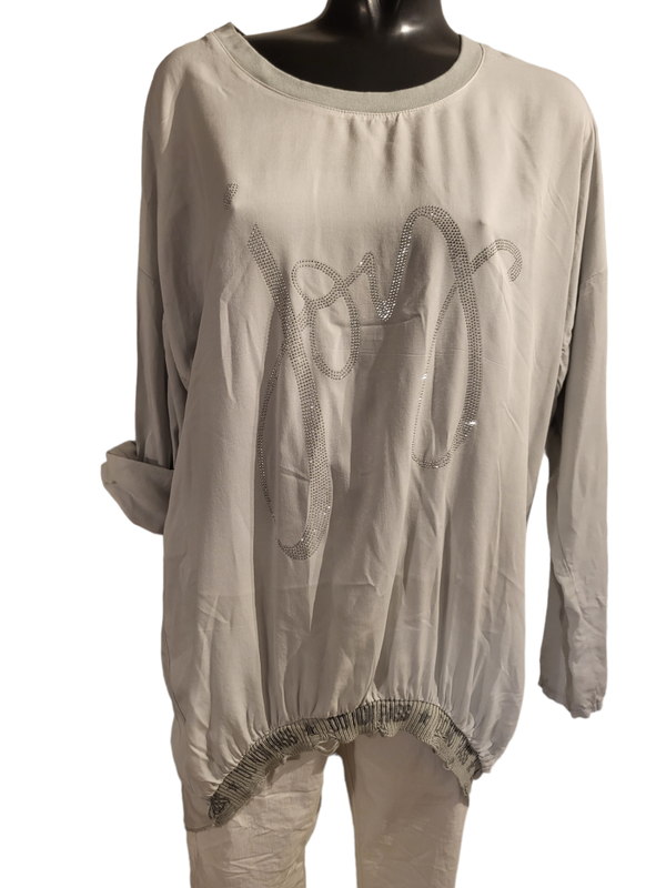 Longshirt hellgrau "Joy", Gr. 38 - 42/44 - 1x verfügbar