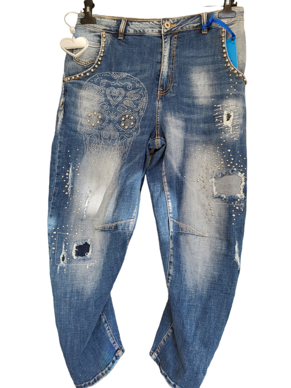 Jeans mit Totenkopf "Perlen", Gr. L (40/42) - 1x verfügbar