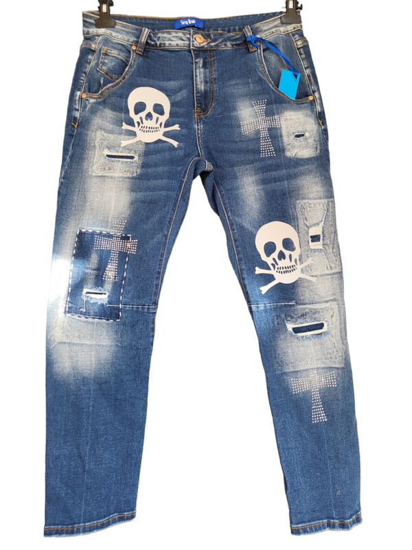 Jeans mit silber Totenkopf, Gr. XL (42/44) - 1x