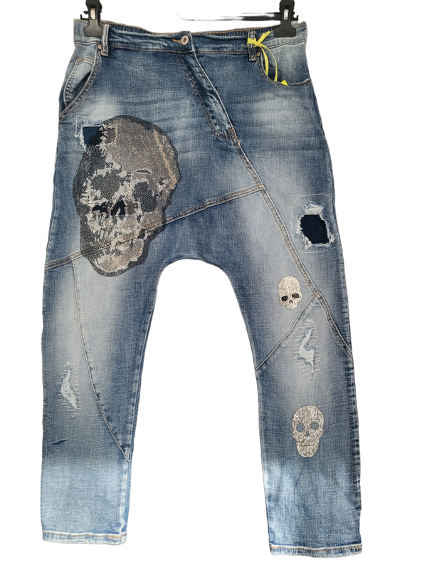 Jeans baggy harem mit Totenkopf, Gr. XL (42/44) - 1x verfügbar