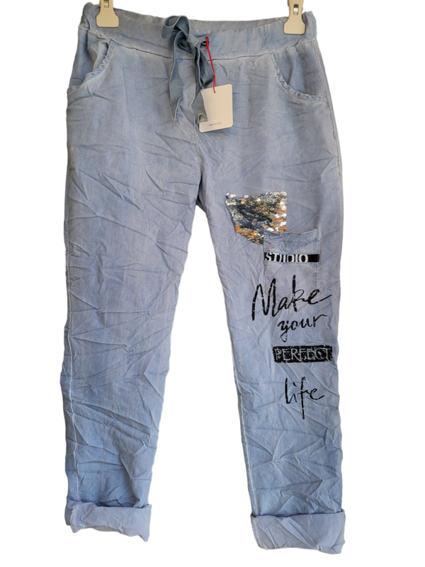 Stretchhose blau "Make your...", Gr. 38 - 42, 1x verfügbar