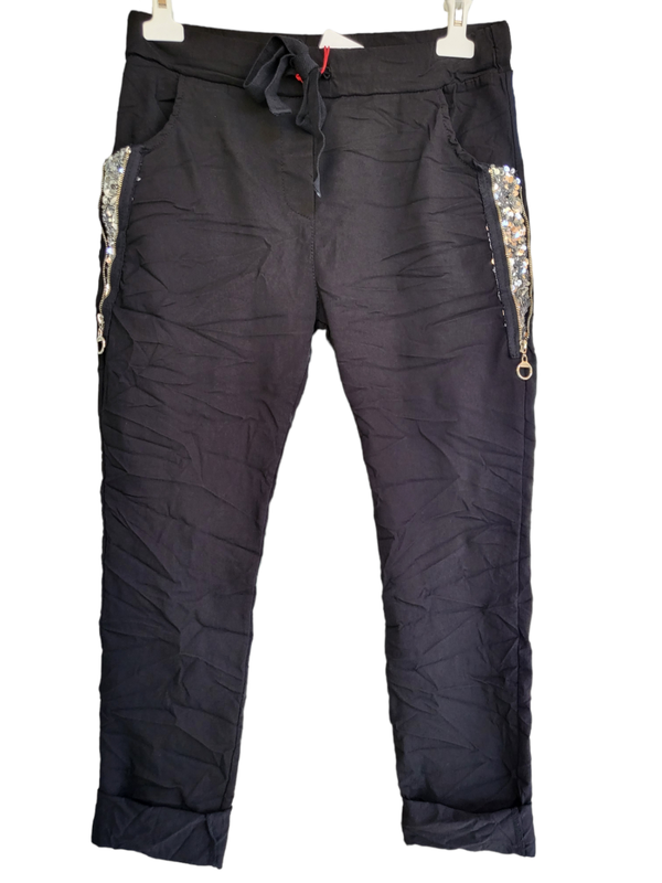 Stretchhose schwarz mit Pailetten, Gr. 38 - 42 - 1x verfügbar