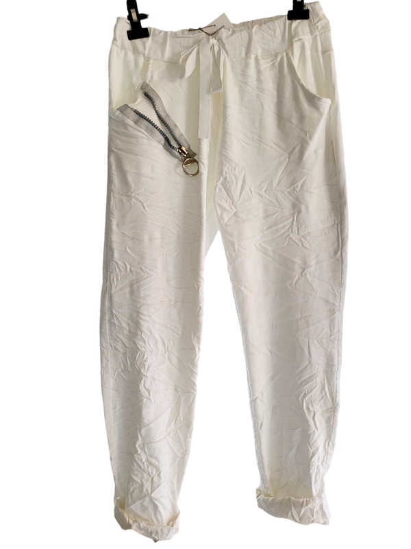 Stretchhose weiss mit Reissverschluss, Gr. 44 - 46, 1x verfügbar