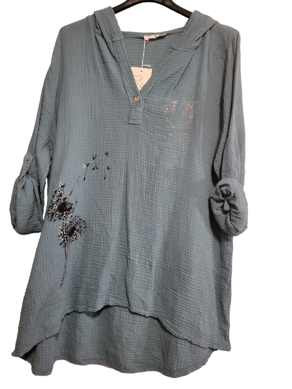 Bluse türkis "Pusteblume", Gr. 38 - 42, 1x verfügbar