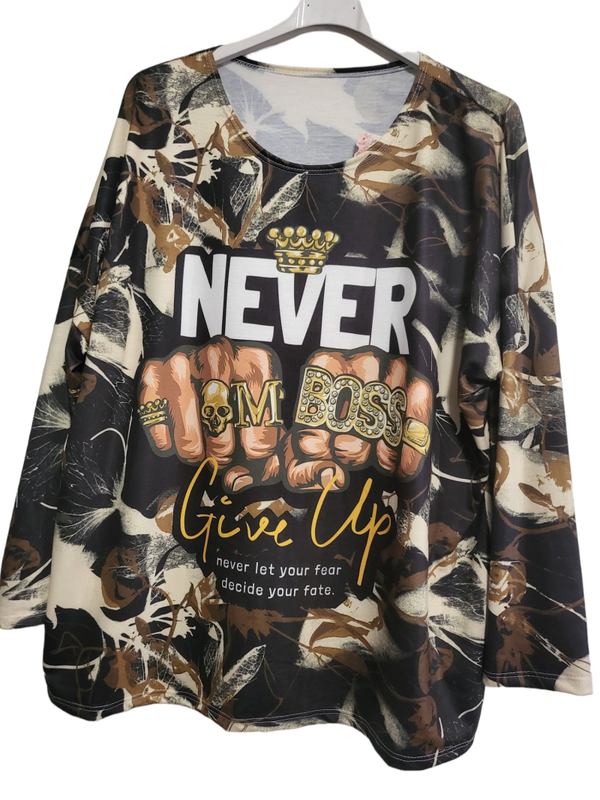 Langarmshirt "Never give up", Gr. 38 - 42, 1x verfügbar