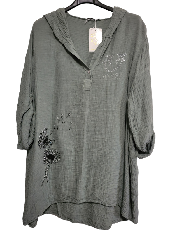 Bluse khaki "Pusteblume", Gr. 38 - 42, 1x verfügbar