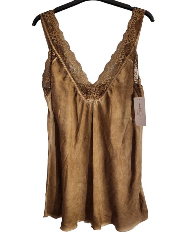Trägershirt mit Spitze "tabak", Gr. 38 - 42 - 1x verfügbar