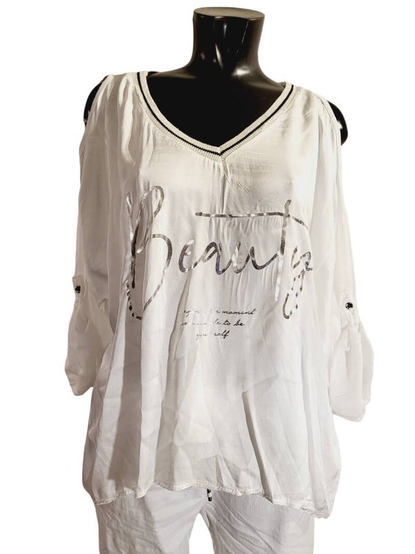 Shirt weiss "Beauty", Gr. 36 - 40, 1x verfügbar