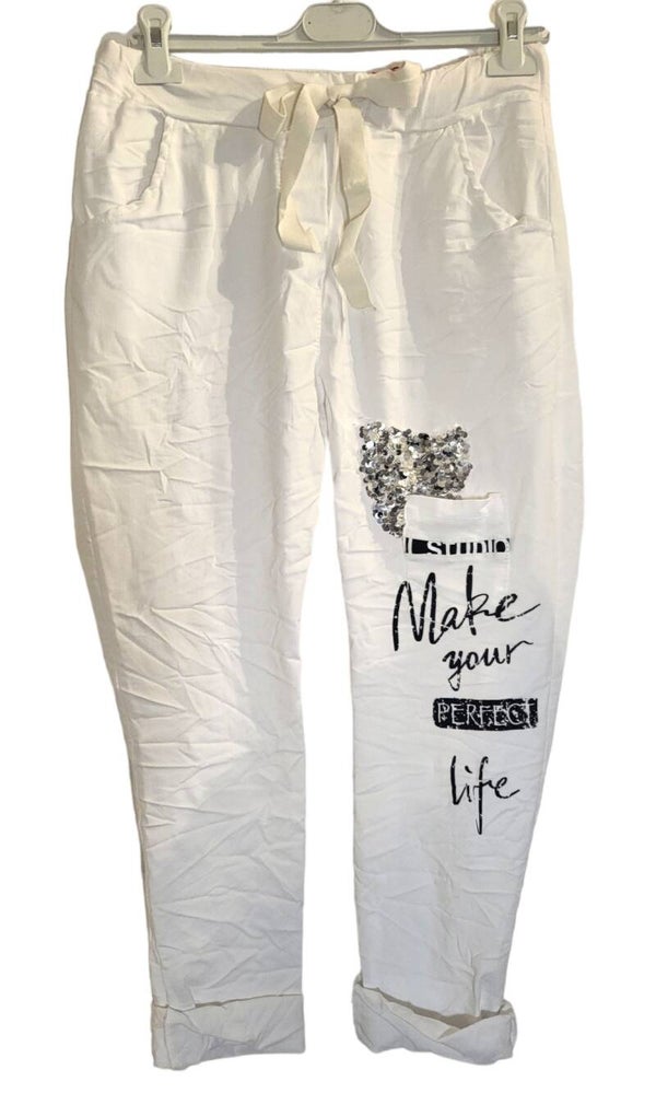 Stretchhose weiss "Make your...", Gr. 38 - 42, 1x verfügbar