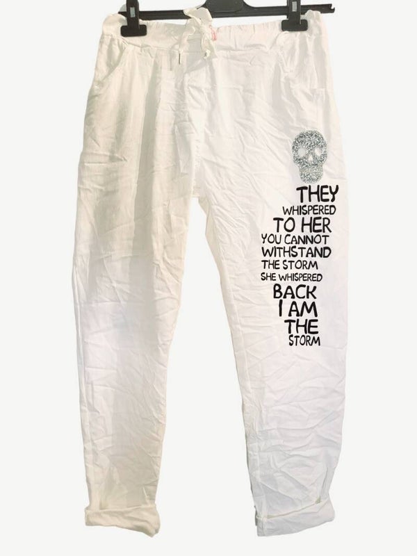 Stretchhose weiss "Totenkopf...", Gr. 38 - 42, 2x verfügbar