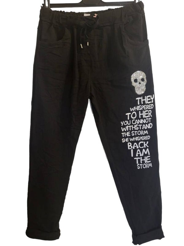Stretchhose schwarz "Totenkopf...", Gr. 38 - 42, 1x verfügbar
