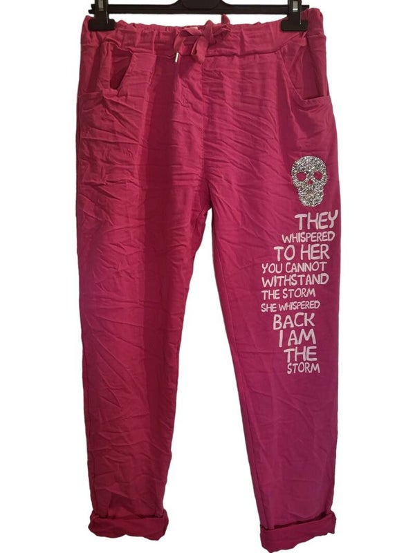 Stretchhose pink "Totenkopf...", Gr. 38 - 42, 2x verfügbar